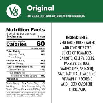 V8 Original 100% Vegetable Juice, 11.5 fl oz Can (24 Pack)