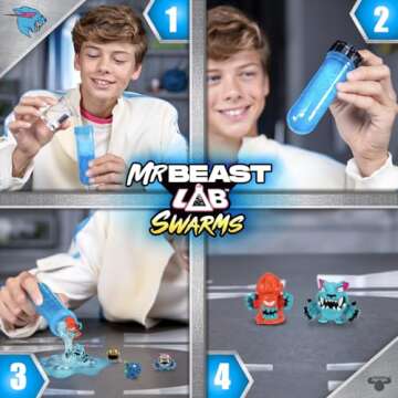 MrBeast Lab Swarms Lab Pack, Experiment by Adding Water, Shaking Test Tube & Revealing 5 PK of 1" MrBeast Collectible Characters, 100+ to Collect, Look Out for The Limited Edition Hyperchrome Panther