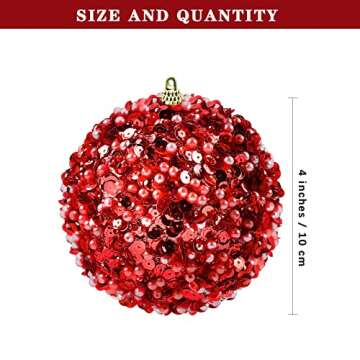 MCEAST 8 Pieces 4 Inches Christmas Ball Ornaments Sequin Glitter Ball Decorative Xmas Baubles Set ​Festive Hanging Ornaments for Xmas Tree House Holiday Wedding Party Decoration, Red