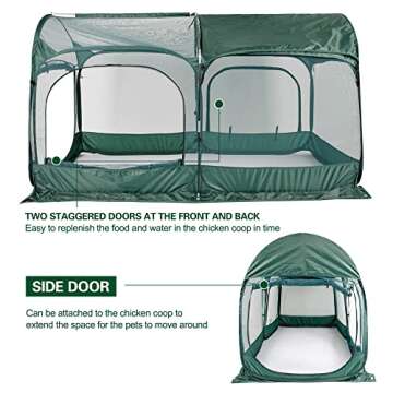 ANC POP Portable Chicken Run Large Pop-Up Chicken Pen for Small Animals Outdoor Gardening Net with 3 Doors and Handbag, Easy to Install and Storage, Green