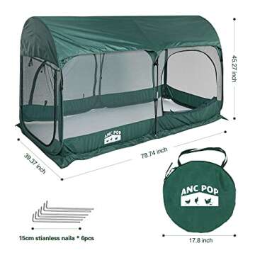 ANC POP Portable Chicken Run Large Pop-Up Chicken Pen for Small Animals Outdoor Gardening Net with 3 Doors and Handbag, Easy to Install and Storage, Green