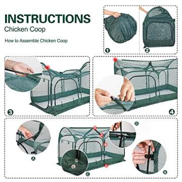 ANC POP Portable Chicken Run Large Pop-Up Chicken Pen for Small Animals Outdoor Gardening Net with 3 Doors and Handbag, Easy to Install and Storage, Green