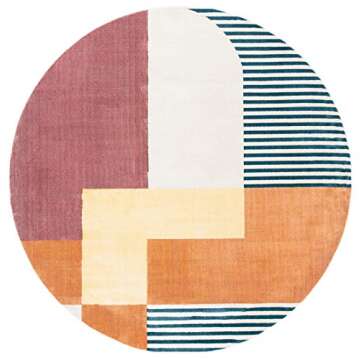 SAFAVIEH Orwell Collection Area Rug - 3' Round, Rust & Yellow, Mid-Century Modern Abstract Design, Non-Shedding & Easy Care, Ideal for High Traffic Areas in Living Room, Bedroom (ORW368P)