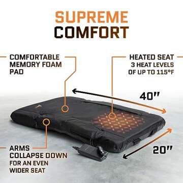 Heated Stadium Seats for Bleachers with Back Support – USB Battery Included - Upgraded 3 Levels of Heat - Foldable Chair - Cushioned, 4 Pockets for Snacks, Cup Holder - for Camping, Games & Sports