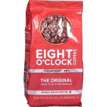 Eight O'Clock Coffee The Original, 21 Ounce (Pack of 1) Medium Roast Whole Bean Coffee, 100% Arabica, Kosher Certified