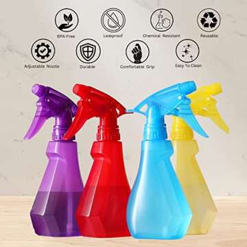 DilaBee Plastic Spray Bottles (4 Pack) - 8oz Spray Bottle for Hair, Gardening, Cleaning Solutions, Grilling - Water Spray Bottle for Pet Correction - Heavy Duty Spray Bottles for Cleaning BPA Free