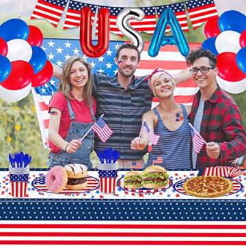 DawnHope 4th of July Decorations Patriotic Party Supplies 244Pcs Paper Plates and Napkins with Tablecloth for Independence Day, Memorial Day Decorations, Veterans Day (Serves 24)