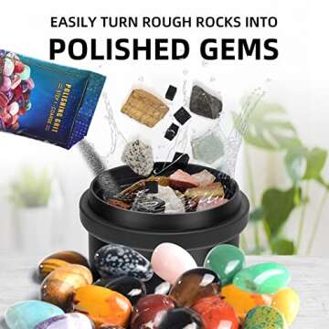 Tryes Rock Tumbler Kit Adults - Rock Polisher Tumbler with Noise Reduction Cover, Speed&Timer Control, Includes 4 Polishing Grits, Rough Gemstones, Learning Guide etc., Great Science Gift for All Ages