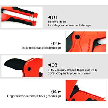 Mifuse 71023 PVC Pipe Cutters - Ratchet Type Pipe and Tubing Cutter for Cutting Up to 1-5/8 Inch OD PEX,PPR,PVC,CPVC, HDPE and Other Plastic Pipes, Suitable for Professional or Personal Use