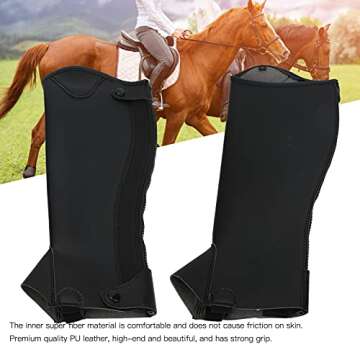 Equestrian Half Chap - Black PU Leather Gear for Adults