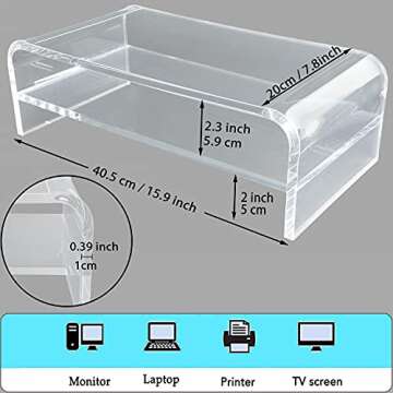 TINOMAR Acrylic Monitor Stand 2 Tier, Computer Monitor Stand Riser for iMac, PC, Desktop, Laptop, TV Screen, Printer with Sturdy Platform, Transparent Ergonomic Monitor Stand for Home and Office