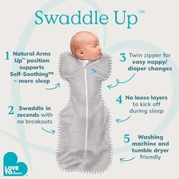 Love to Dream Swaddle UP, Baby Sleep Sack, Self-Soothing Swaddles for Newborns, Improves Sleep, Snug Fit Helps Calm Startle Reflex, New Born Essentials for Baby, Small 8-13lbs, Gray