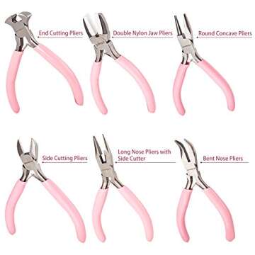 SUNNYCLUE 6pcs DIY Jewelry Pliers Tool Set Round Concave Bend Long Nose Slide Cutter Nylon Jaw End Cutting Pliers Professional Precision Pliers Beading Repair Supplies for Jewelry Making