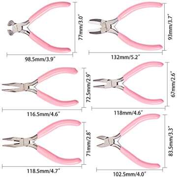 SUNNYCLUE 6pcs DIY Jewelry Pliers Tool Set Round Concave Bend Long Nose Slide Cutter Nylon Jaw End Cutting Pliers Professional Precision Pliers Beading Repair Supplies for Jewelry Making