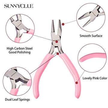 SUNNYCLUE 6pcs DIY Jewelry Pliers Tool Set Round Concave Bend Long Nose Slide Cutter Nylon Jaw End Cutting Pliers Professional Precision Pliers Beading Repair Supplies for Jewelry Making