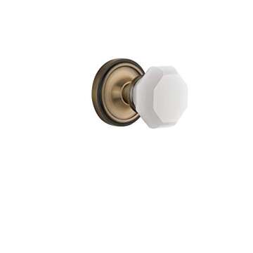 Nostalgic Warehouse 747952 Classic Rosette Waldorf White Milk Glass Knob, Passage-Backset Size: 2.375", Antique Brass