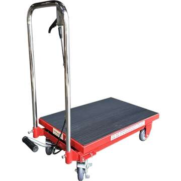 Hydraulic Lift Cart, 500 Lb. Capacity, 28" x 18" Platform, 9" to 28.5" Lift Height, Includes Rubber Anti-Slip Pat, 98lbs Net Weight, Pake Handling Tools (500lbs Shining Handle)