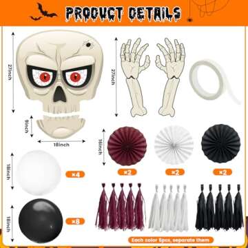 Halloween Trunk or Treat Car Decorations Kit with Skeleton Design, Large Halloween Decor for SUV Car Archway Garage Party Supplies Halloween Decorations Outside