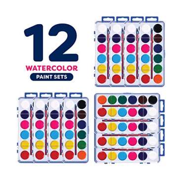 Pack of 12 Watercolor Paint Set for Kids - Washable Paint Sets with 12 Vibrant Colors - Suitable for Home, Classroom, and Art Parties - Includes Paintbrush for Creative Fun Activity on the Go