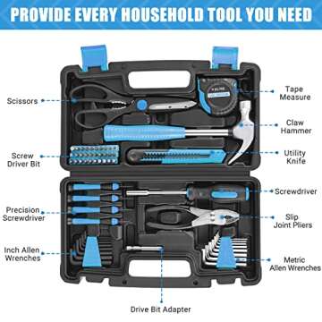 ENGiNDOT Home Tool Kit, 57-Piece Basic Tool kit with Storage Case for Household Repair, Home Improvement and DIY Project Blue