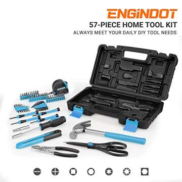 ENGiNDOT Home Tool Kit, 57-Piece Basic Tool kit with Storage Case for Household Repair, Home Improvement and DIY Project Blue