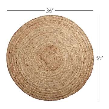 VHC Brands Harlow Boho Coastal Farmhouse Natural Fiber Jute Rug, 3' Diameter 36" Round Tan Area Rug for Indoor Outdoor Woven Kitchen Bathroom Decor