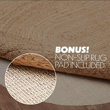 VHC Brands Harlow Boho Coastal Farmhouse Natural Fiber Jute Rug, 3' Diameter 36" Round Tan Area Rug for Indoor Outdoor Woven Kitchen Bathroom Decor