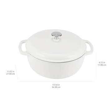 Amazon Basics Cast Iron Dutch Oven Pot with Lid, Enameled, Round, Dual Handles, Heavy-Duty, Medium, 6-Quart, Matte White