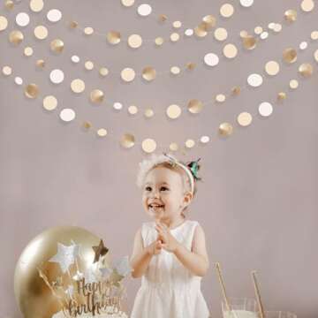 Champagne Gold Party Decorations Circle Dots Garland Gold Neutral Nude Neutral Cream Beige Boho Hanging Polka Dot Streamer for Bridal Shower Birthday Wedding Engagement Baby Shower Party Supplies