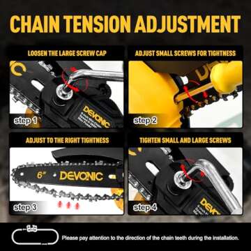 EVONIC Mini Chainsaw,6-Inch Electric Chainsaw Cordless,Portable Handeld Chain Saw with Safety Lock and Overload Protection,for Tree Trimming, Wood Cutting, Gardening(1 battery)