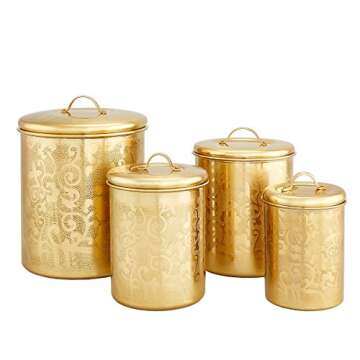 Old Dutch 4 Pc. "Avignon" Etched Canister Set, 4 Qt., 2 Qt., 11/2 Qt., 1 Qt., (L), Gold