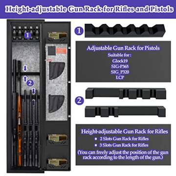 KAER 3-5 Gun Safes for Home Rifle and Pistols, Quick Access Safes for Shotguns, cabinets with Adjustable Rack, Pockets and Removable Shelf