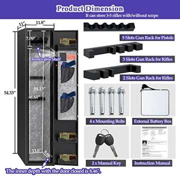 KAER 3-5 Gun Safes for Home Rifle and Pistols, Quick Access Safes for Shotguns, cabinets with Adjustable Rack, Pockets and Removable Shelf