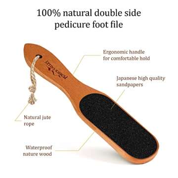 Pumice Stone Foot File - Wooden Pedicure Feet Scrubber with Handle for Callus, Dry, and Dead Skin Removal - Heel Scraper for Feet, Hands, and Body - Foot Filer for Use in Shower