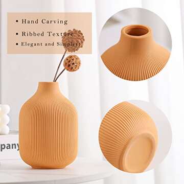 Ceramic Vase for Decor,Small Boho Vases Set for Home Decor,Modern Minimalist Farmhouse Decor,Decorative Bud Vases for Shelf Decor,Table, Bookshelf, Mantel and Entryway(Pink+Light Yellow+Orange)