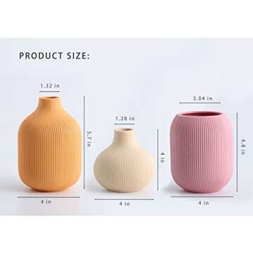 Ceramic Vase for Decor,Small Boho Vases Set for Home Decor,Modern Minimalist Farmhouse Decor,Decorative Bud Vases for Shelf Decor,Table, Bookshelf, Mantel and Entryway(Pink+Light Yellow+Orange)