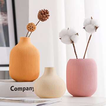 Ceramic Vase for Decor,Small Boho Vases Set for Home Decor,Modern Minimalist Farmhouse Decor,Decorative Bud Vases for Shelf Decor,Table, Bookshelf, Mantel and Entryway(Pink+Light Yellow+Orange)