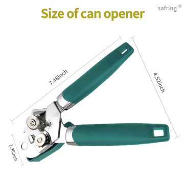 Safring Can Opener Manual, Handheld Strong Heavy Duty Stainless Steel Can Opener, Comfortable Handle, Sharp Blade Smooth Edge, Can Openers with Multifunctional Bottle Opener, Aqua Sky