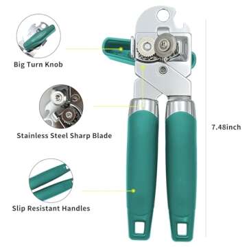 Safring Can Opener Manual, Handheld Strong Heavy Duty Stainless Steel Can Opener, Comfortable Handle, Sharp Blade Smooth Edge, Can Openers with Multifunctional Bottle Opener, Aqua Sky