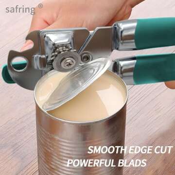 Safring Can Opener Manual, Handheld Strong Heavy Duty Stainless Steel Can Opener, Comfortable Handle, Sharp Blade Smooth Edge, Can Openers with Multifunctional Bottle Opener, Aqua Sky