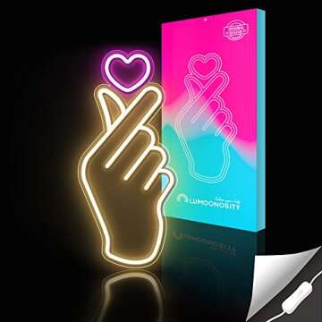 Lumoonosity Finger Heart Neon Signs - Premium K-Pop Heart Hand Led Sign - Pink & Warm White K-Drama Hand Heart Gesture Neon Lights - Korean Hand Symbol Love lights for Wall, Bedroom, Game Room Decor