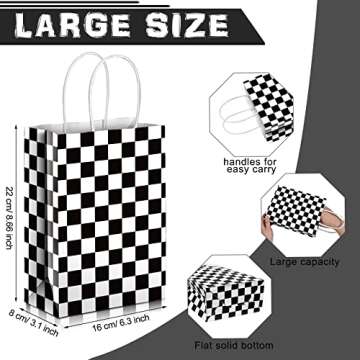 Epakh 16 Pcs Checkered Racing Treat Bags Race Car Party Favors Bag with Handles Black and White Checkered Racing Flag Candy Bags Goodie Bags for Race Car Themed Birthday Party Supplies