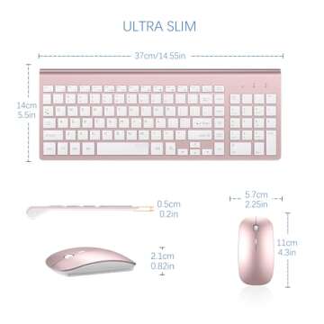 Wireless Keyboard and Mouse Ultra Slim Combo, TopMate 2.4G Silent Compact USB 2400DPI Mouse and Scissor Switch Keyboard Set with Cover, 2 AA & 2 AAA Batteries,for PC/Laptop/Windows/Mac-Rose Gold White