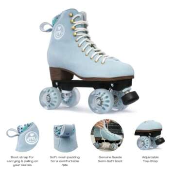 BTFL Pro Roller Skates Women, Kids or Men - Blue, Genuine Suede, Ideal for Outdoor Skating, Rink, Artistic and Rhythmic Skating. Stylish Colors Available. (Scarlett Pro US Women´s: 06 / US Men´s: 4.5)