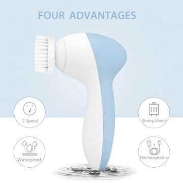 Rechargeable Facial Cleansing Spin Brush Set with 7 Exfoliating Brush Heads - Complete Face Spa System by CLSEVXY - Advanced Microdermabrasion for Gentle Exfoliation and Deep Scrubbing