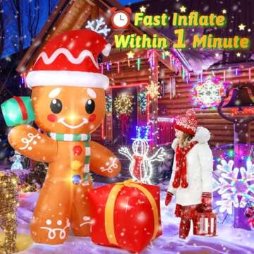 Giant 6FT Gingerbread Man Inflatable with Gift Box | Outdoor Christmas Decor