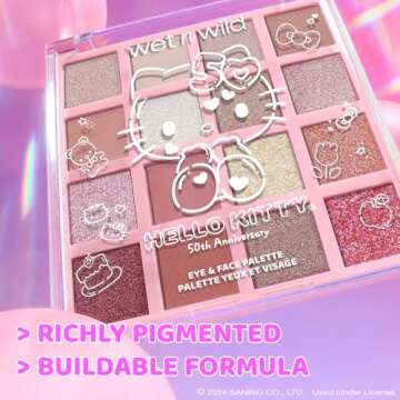 wet n wild Hello Kitty Eye & Face Palette, 2 Bold Richly Pigmented Palettes, Multi-Functional Buildable and Blendable Formula, Cruelty-Free & Vegan - Be Kind