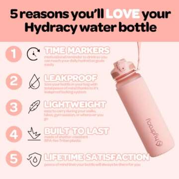 Hydracy Water Bottle with Time Marker -Large 32oz BPA Free & No Sweat Sleeve -Leak Proof Gym Bottle with Fruit Infuser Strainer & Times to Drink -Ideal for Fitness Sports & Outdoors