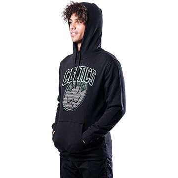 Ultra Game NBA Boston Celtics Men's Fleece Hoodie Pullover Sweatshirt Primo Metallic, Large, Black