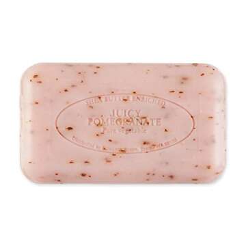 Pre de Provence Artisanal Soap Bar, Natural French Skincare, Enriched with Organic Shea Butter, Quad Milled for Rich, Smooth & Moisturizing Lather, Juicy Pomegranate, 5.3 Ounce